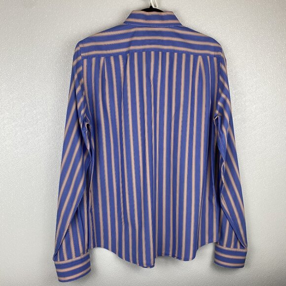 Vintage Abercrombie Mens Blue & Peach Muscle Fit Striped Button-Down Shirt Med - Picture 13 of 16